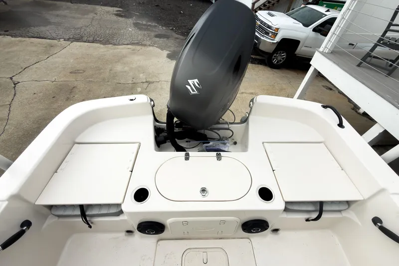 Slide: The Image of 2026 Carolina Skiff 21 LS boat with outboard motor, viewed from above. - 8