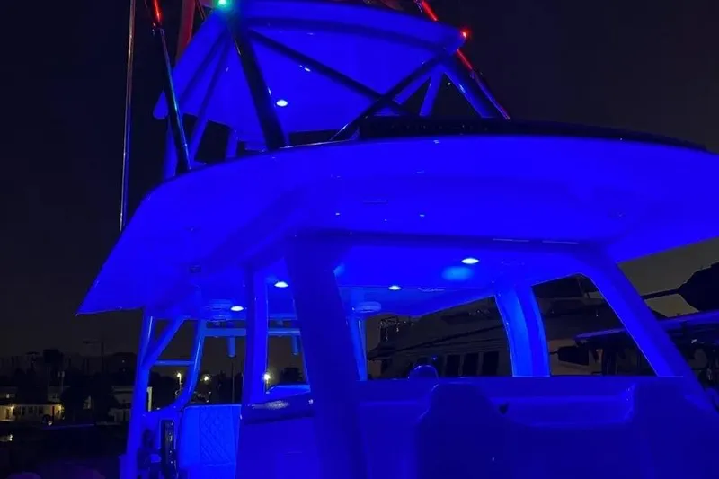 Slide: The Image of Aerial view of 2023 Freeman 47 yacht on calm water. - 6