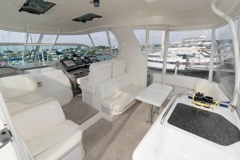 Slide: The Image of Interior of 2007 Cruisers Yachts 415 Express Motoryacht in harbor. - 2