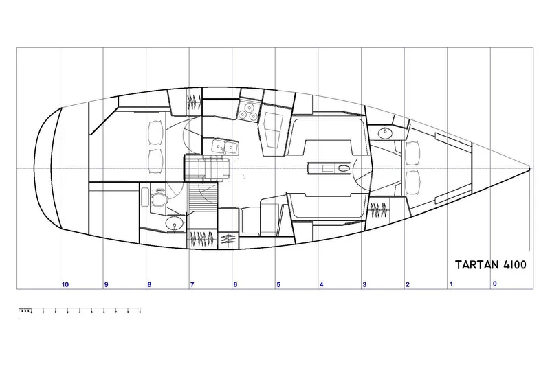 Slide: The Image of Floor plan of 2001 Tartan 4100 sailboat, showcasing interior layout and design. - 26