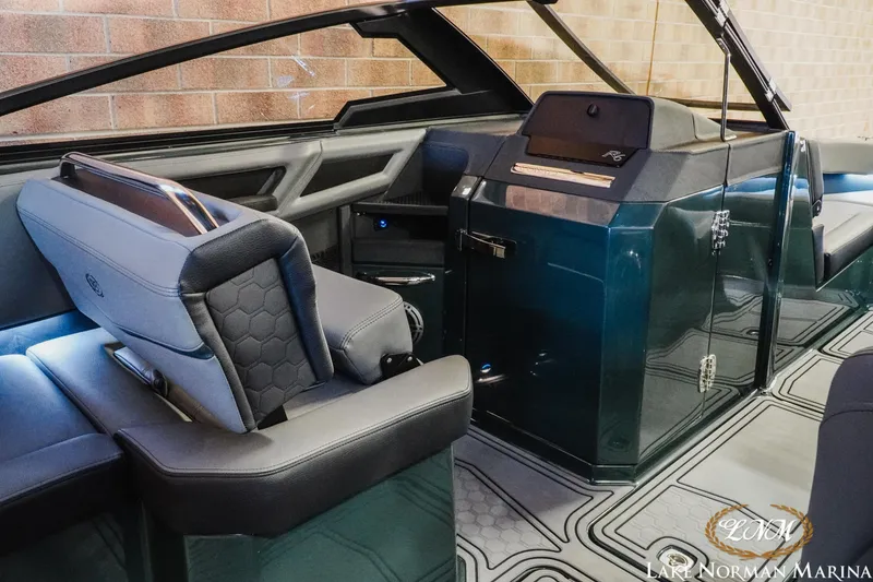 Slide: The Image of Interior of 2026 Cobalt R6 Surf boat, featuring sleek seating and modern design elements. - 11