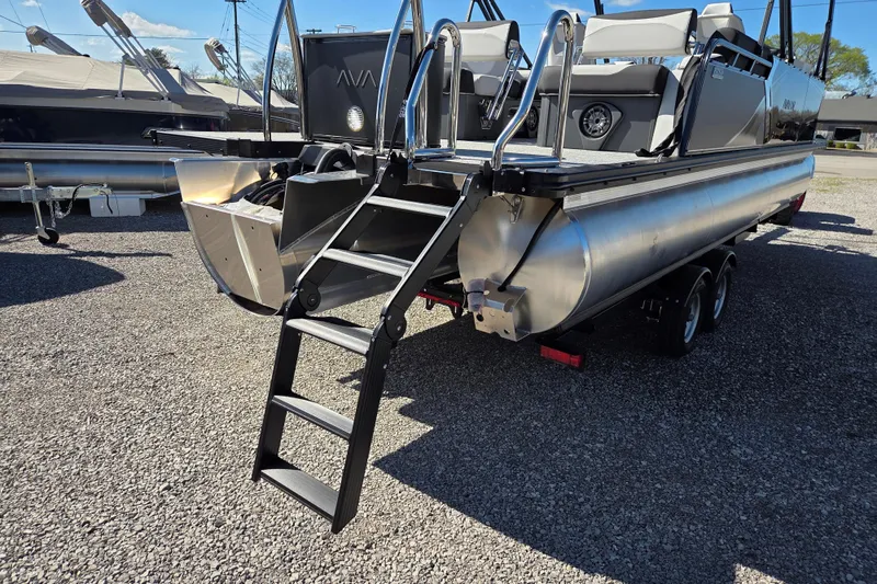 Slide: The Image of 2026 Avalon Platinum LSZ 2585 Quad Lounger Shift pontoon boat with rear ladder. - 5