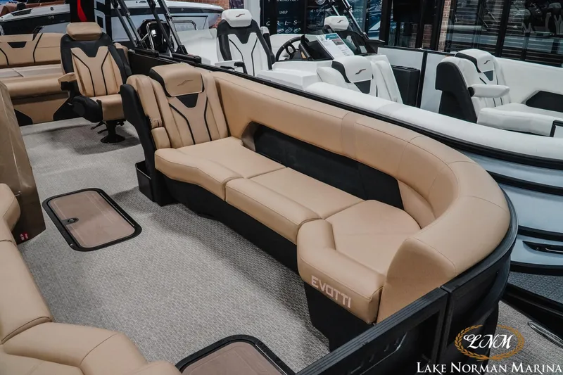 Slide: The Image of Luxurious interior of 2026 Evotti 725CS boat at Lake Norman Marina. - 11