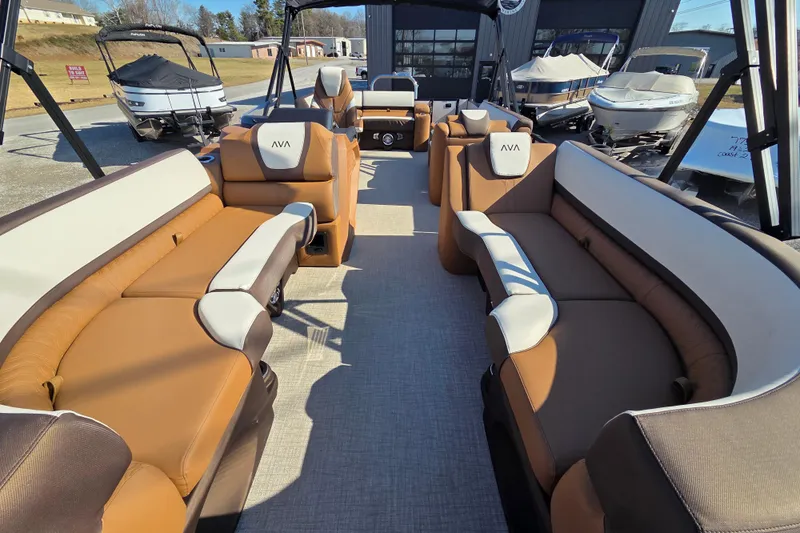 Slide: The Image of Luxurious interior of 2026 Avalon Platinum Catalina 2585 Elite pontoon boat. - 3