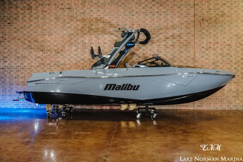 The Image of 2026 Malibu Wakesetter 23 LSV boat displayed indoors at Lake Norman Marina. - 1