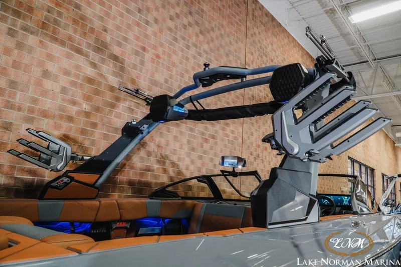 Slide: The Image of 2026 Malibu Wakesetter 23 LSV boat interior with advanced wakeboard tower design. - 6