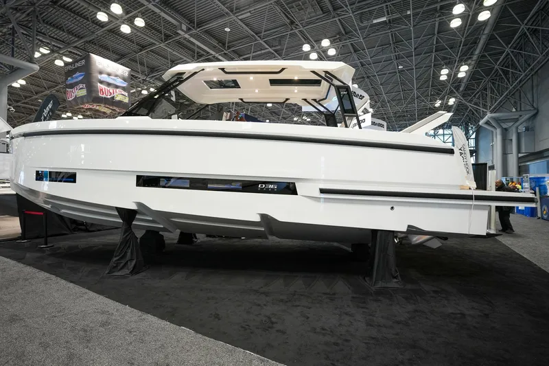 The Image of 2026 De Antonio Yachts D36 on display at a boat show. - 0