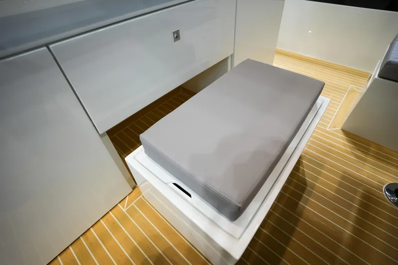 Slide: The Image of Interior of De Antonio Yachts D36, 2026, featuring modern seating area. - 14