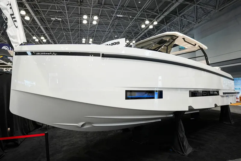 Slide: The Image of 2026 De Antonio Yachts D36 on display at a boat show. - 1