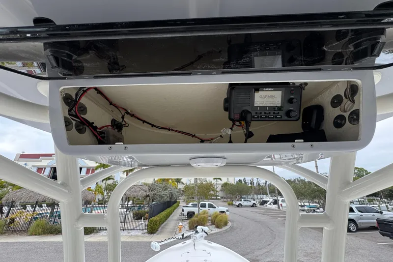 Slide: The Image of 2024 Key West 250 Bay Reef boat console with Garmin electronics and wiring. - 14