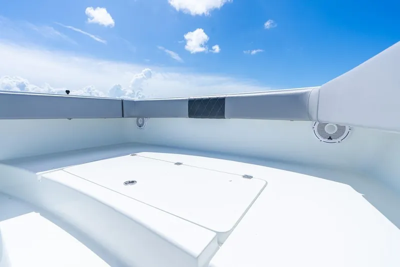 Slide: The Image of Spacious deck of 2018 Freeman 37VH boat under clear blue sky. - 20