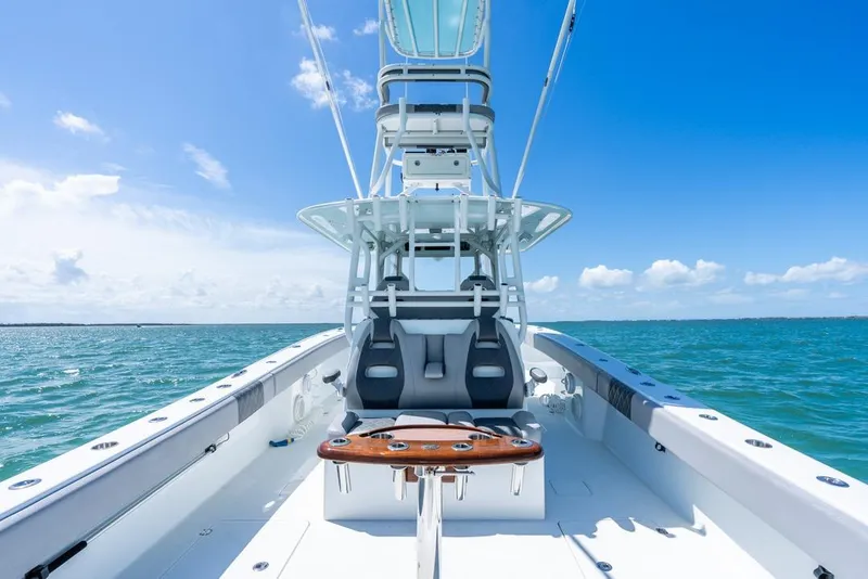 Slide: The Image of 2018 Freeman 37VH boat on open sea under clear blue sky. - 36