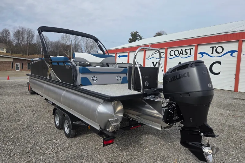 Slide: The Image of 2026 Avalon Platinum LSZ 2585 Cruise Rear Bench pontoon boat with Suzuki engine. - 5