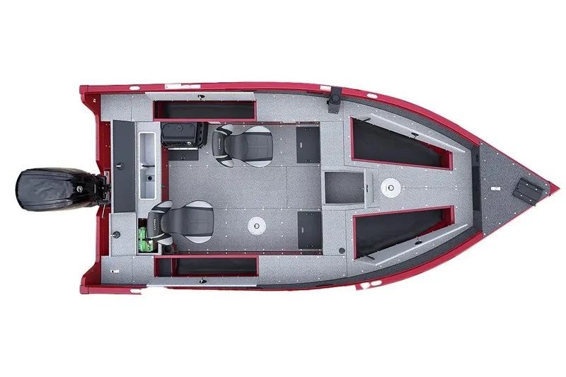 Slide: The Image of 2026 Lund 1700 Explorer Tiller boat interior with control panel and capacity warning labels. - 9