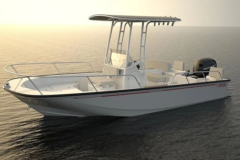 Slide: The Image of Manufacturer Provided Image: 2026 Boston Whaler 190 Montauk boat on calm water at sunset. - 3