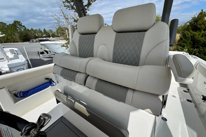Slide: The Image of 2026 Solace 30 CS boat interior with luxurious seating and modern design. - 19