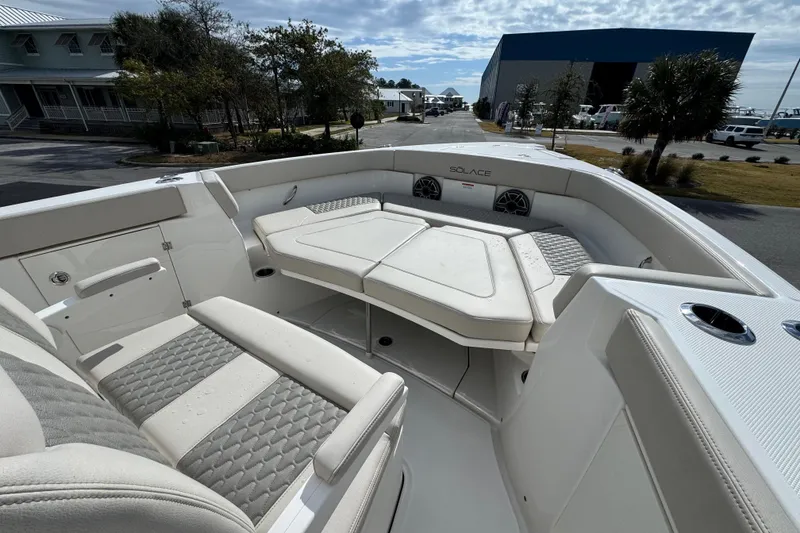 Slide: The Image of Luxurious 2026 Solace 30 CS boat interior with comfortable seating and modern design. - 25
