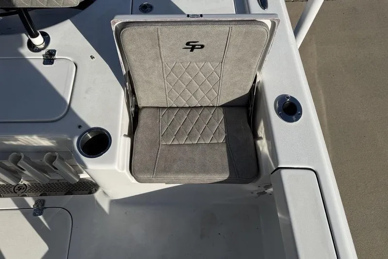 Slide: The Image of 2024 Sea Pro 230 Bay boat seat with diamond stitching and cup holders. - 43
