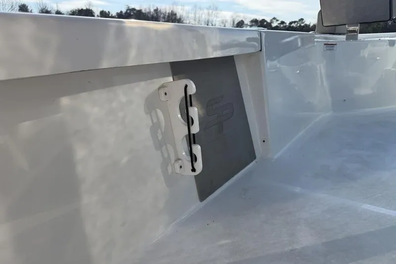 Slide: The Image of 2024 Sea Pro 230 Bay boat interior detail with sleek white finish. - 47