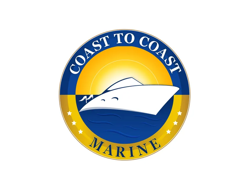 Slide: The Image of Logo of Coast to Coast Marine featuring a boat silhouette against a sun and sea background. - 1
