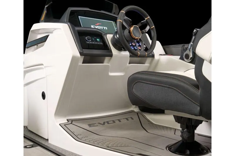 Slide: The Image of Manufacturer Provided Image: Interior of 2026 Evotti 721CS boat, featuring modern steering and dashboard design. - 5