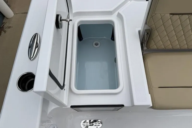Slide: The Image of 2026 Sportsman Masters 227 Bay Boat livewell and seating detail. - 30