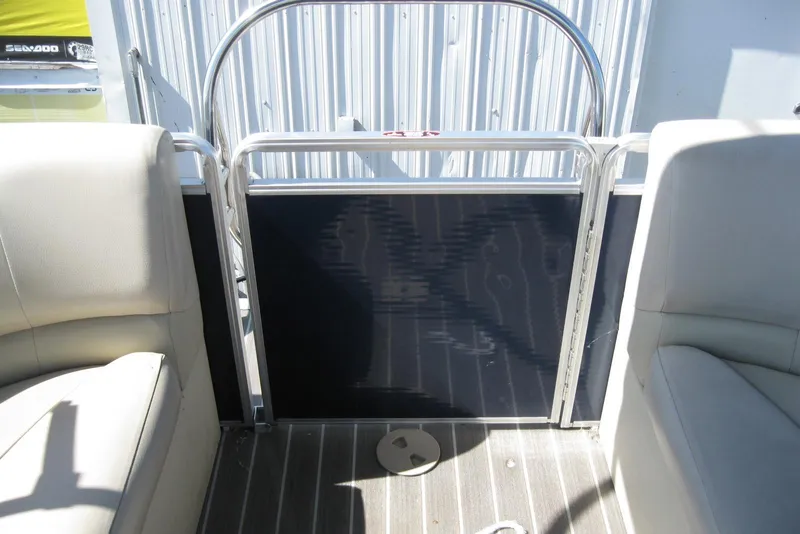 Slide: The Image of 2016 Harris FloteBote 200 Cruiser CX interior with seating and gate. - 16