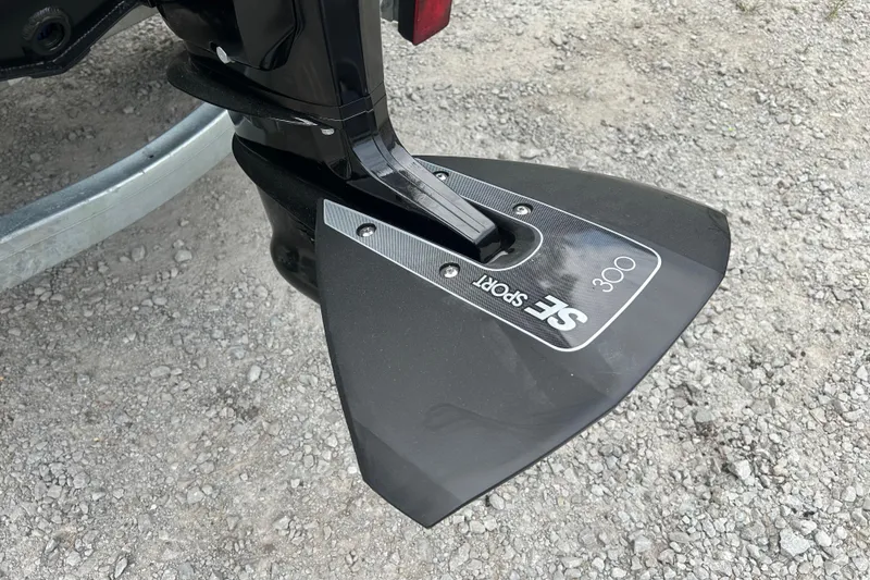 Slide: The Image of 2025 Highfield Sport 390 boat motor with SE Sport 300 hydrofoil on gravel. - 5