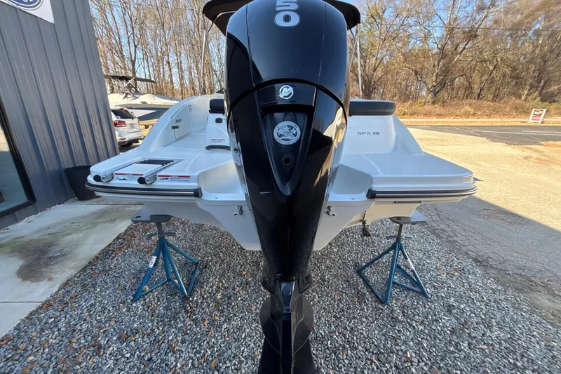 Slide: The Image of 2023 Searay SPX 210 OB boat with outboard motor on display. - 8
