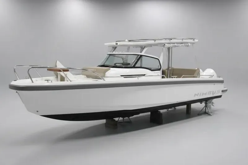 The Image of 2024 Nimbus T9 #127 boat in a showroom, showcasing sleek design and modern features. - 0
