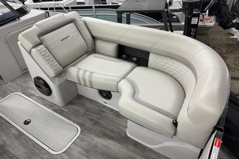 Slide: The Image of Luxurious seating on 2022 Crest Continental 250 SLS boat, featuring elegant upholstery and modern design. - 3