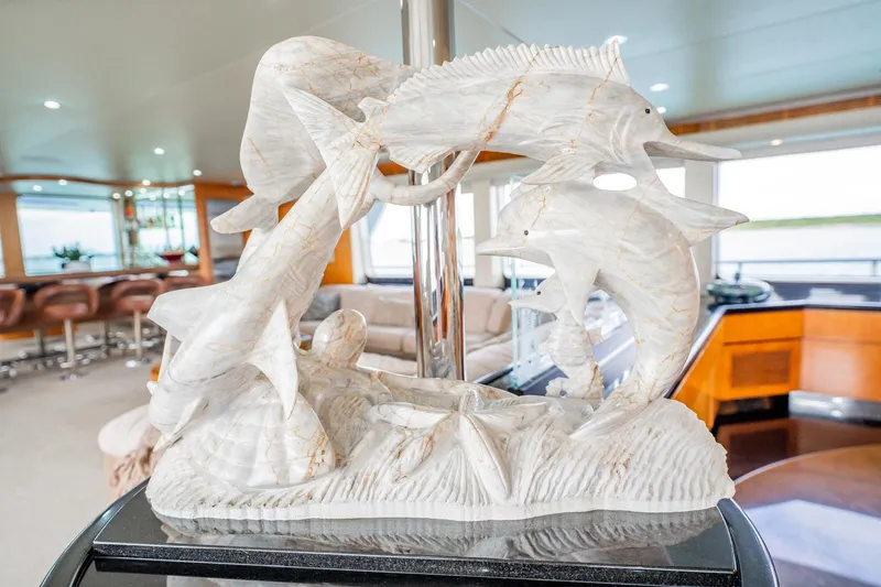 Slide: The Image of Marble fish sculpture on Cheoy Lee 145 Global Series yacht, 1996 interior. - 32