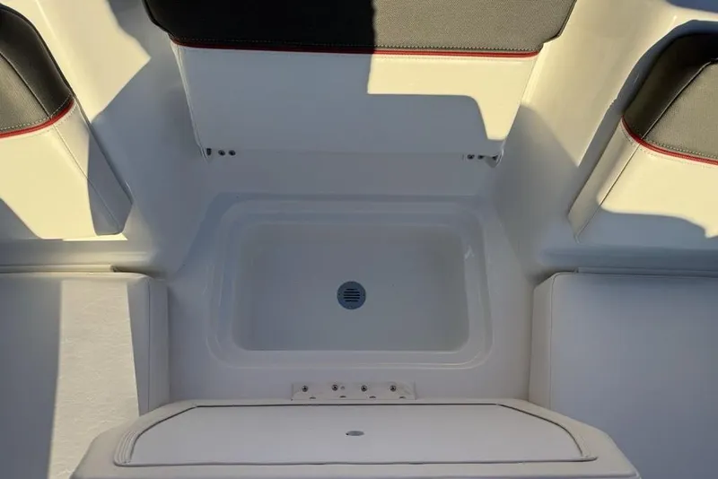 Slide: The Image of Interior view of 2026 Tahoe T16 boat seating and storage area. - 19