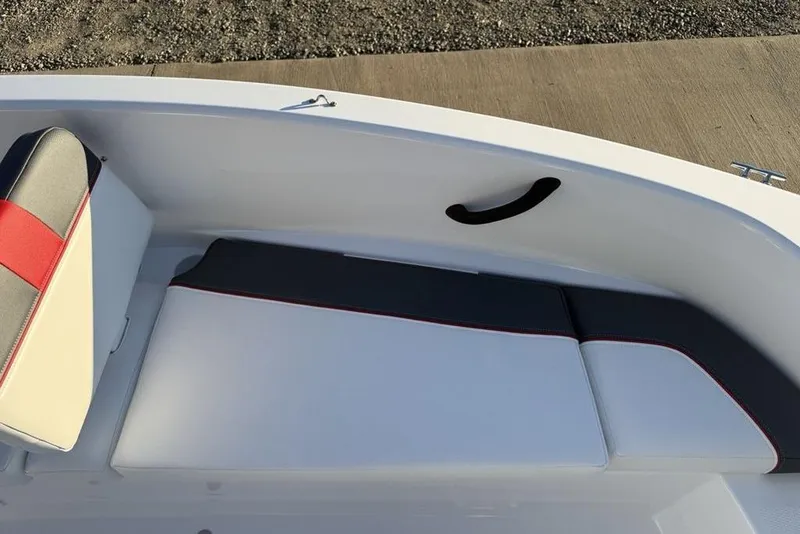 Slide: The Image of 2026 Tahoe T16 boat interior with cushioned seating and sleek design. - 3