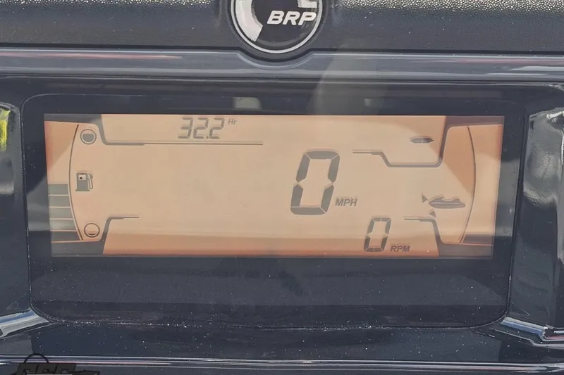 Slide: The Image of Dashboard display of 2023 Sea-Doo Switch Cruise 21 showing 32.2 hours, 0 MPH, 0 RPM. - 72