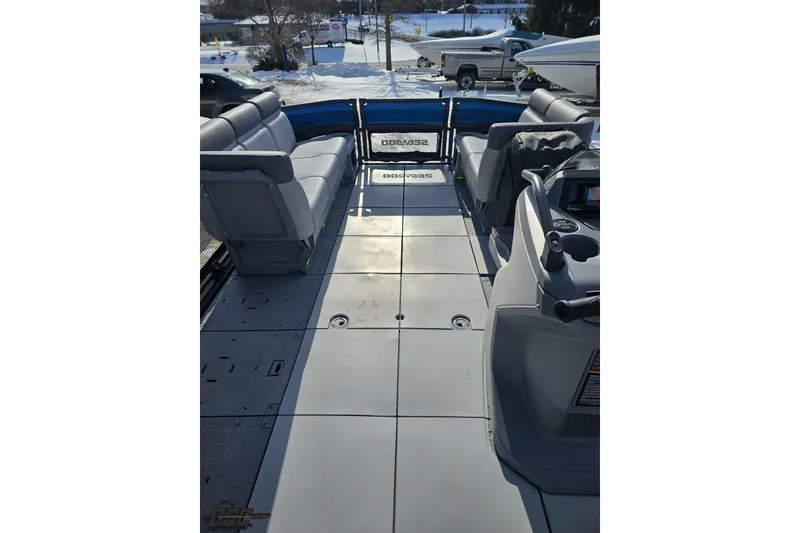 Slide: The Image of 2023 Sea-Doo Switch Cruise 21 interior with spacious seating and modern design. - 76