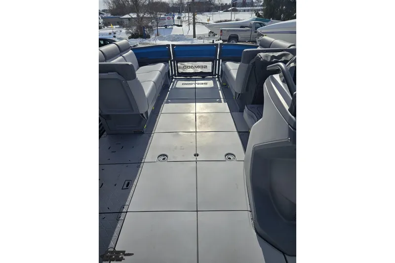Slide: The Image of 2023 Sea-Doo Switch Cruise 21 interior with spacious seating and modern design. - 77