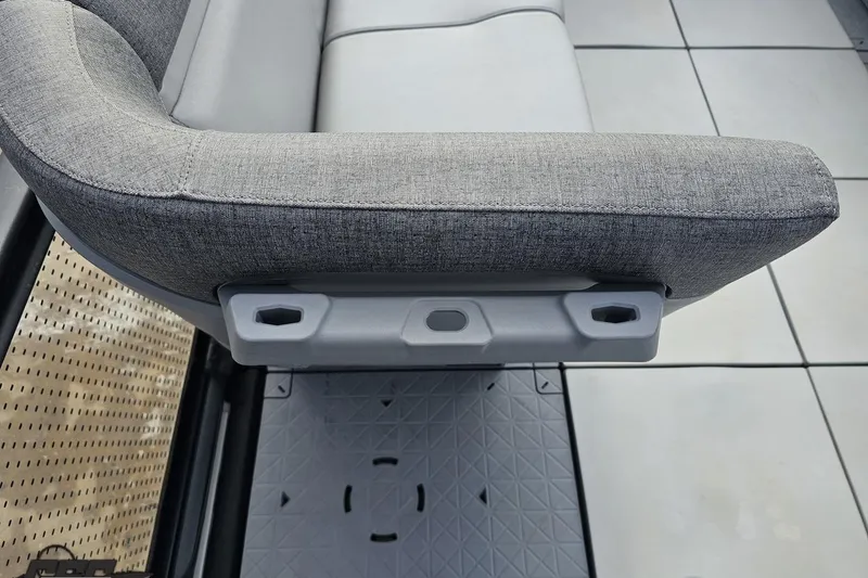 Slide: The Image of 2023 Sea-Doo Switch Cruise 21 interior seating detail with gray upholstery and modular design. - 81