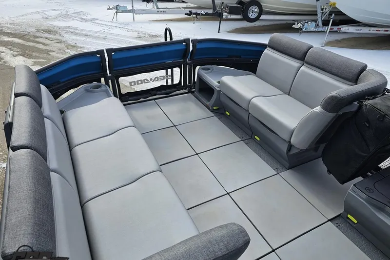 Slide: The Image of 2023 Sea-Doo Switch Cruise 21 interior with spacious seating and modern design. - 83