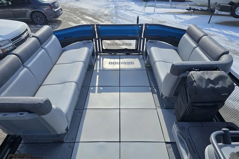 Slide: The Image of 2023 Sea-Doo Switch Cruise 21 interior with spacious seating and modern design. - 89