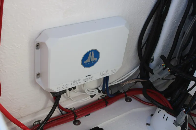 Slide: The Image of JL Audio system in 2026 Blazer Bay 2440 boat, featuring wiring and installation details. - 37