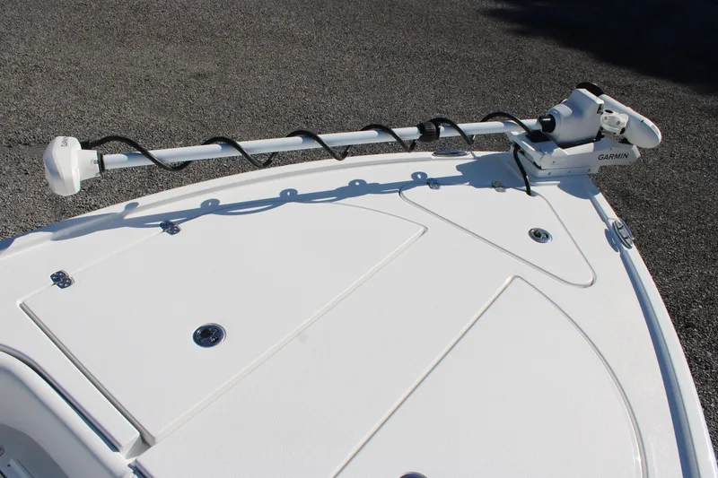 Slide: The Image of 2026 Blazer Bay 2440 boat deck with Garmin trolling motor. - 45