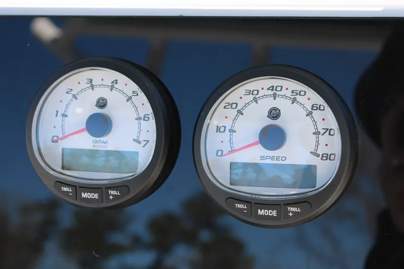 Slide: The Image of Dashboard gauges of 2026 Blazer Bay 2440 showing RPM and speed. - 49