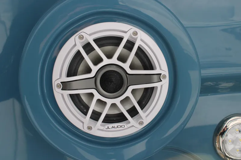 Slide: The Image of Close-up of JL Audio speaker on 2026 Blazer Bay 2440 boat. - 50