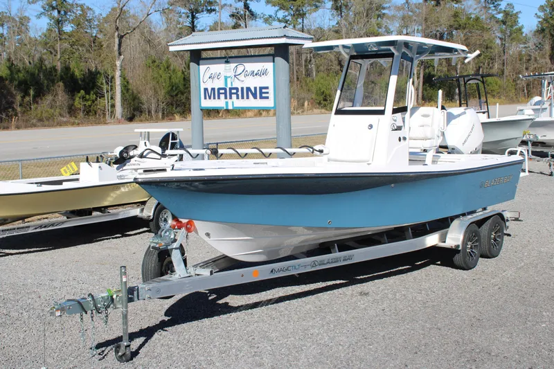 Slide: The Image of 2026 Blazer Bay 2440 boat on trailer at Cape Romain Marine dealership. - 66