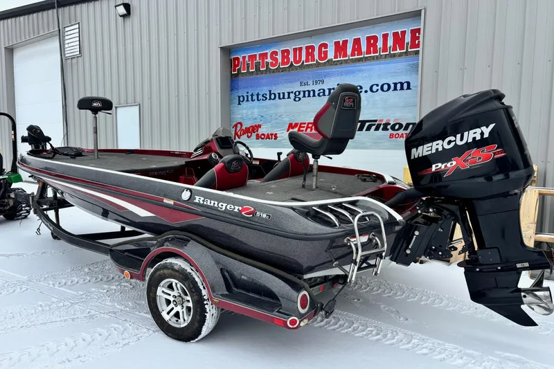 Slide: The Image of 2018 Ranger Z518 Comanche boat with Mercury Pro XS engine in snowy setting. - 12