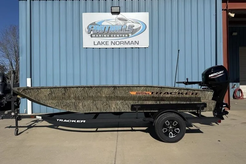 The Image of 2026 Tracker Grizzly 1756 T Marsh boat on trailer at Foothills Marine Center. - 1
