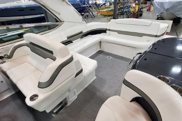 Slide: The Image of 2016 Formula 370 Super Sport boat interior with luxurious white seating and modern design. - 65