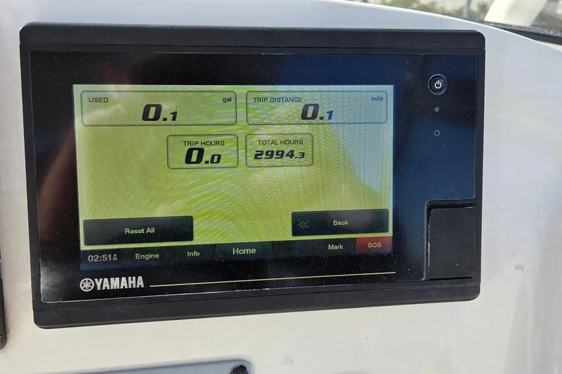 Slide: The Image of Yamaha display showing fuel usage and trip data on a 2020 Key West 239 DFS boat. - 13