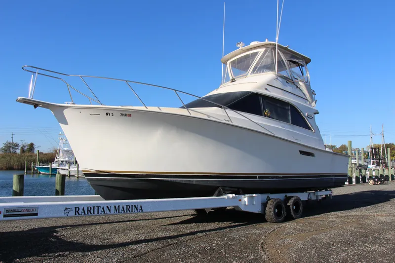 Slide: The Image of 1989 Ocean Yachts 35 Super Sport on trailer at Raritan Marina. - 3